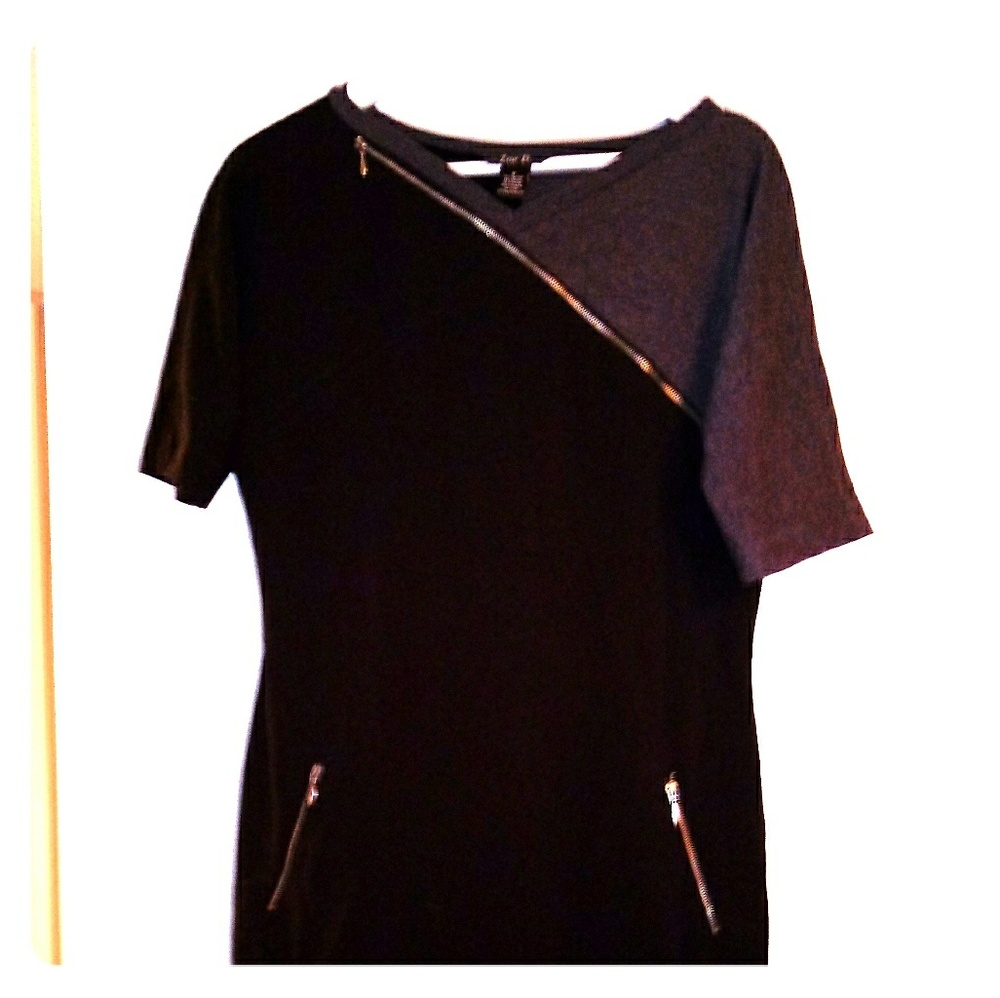 Sharp Black & Gray Zipper Dress w/pockets 8